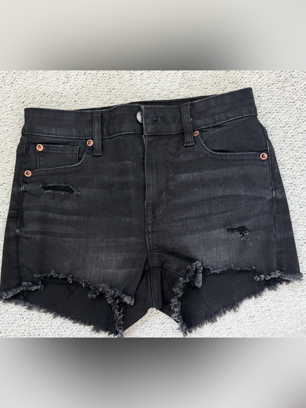 American Eagle Outfitters Black Distressed Frayed Hem Denim Shorts